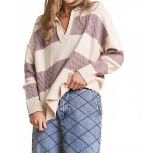 NEW J.NNA snuggled up johnny collar sweater in mocha swirl